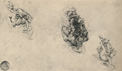 Düşmüş Bir Düşmanı Poniarding Bir Adamın Üç Çalışması, c1480 1945 by Leonardo da Vinci