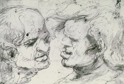 İki Kafa (kağıt üzerine kalem ve mürekkep) by Leonardo da Vinci