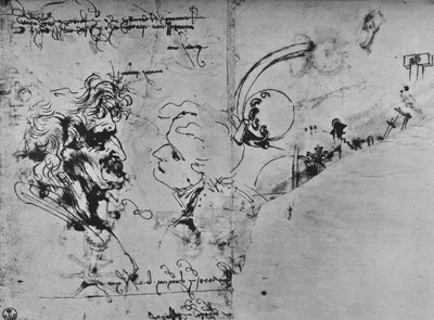 İki Profil ve Makine Çalışmaları, c1480 1945 by Leonardo da Vinci