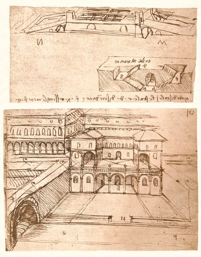 Kasabalar için iki plan çizimi, c1472-c1519 1883 by Leonardo da Vinci
