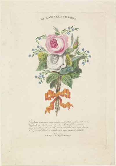 Hollanda Kralı William I Frederik, Prusya Wilhelmina, çocukları, ebeveynleri ve kız kardeşinin siluet portreleriyle güller by Leonardus Schweickhardt