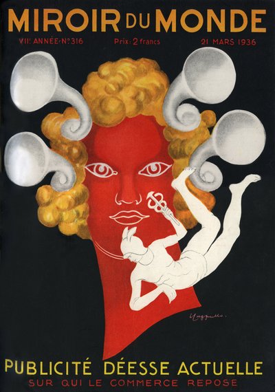 Reklamın Alegorisi “Ticaretin dayandığı mevcut Tanrıça””, gezginlerin ve ticaretin tanrısı Merkür ile. Mirror du monde dergisinin n°316 kapağı, 21 Mart by Leonetto Cappiello