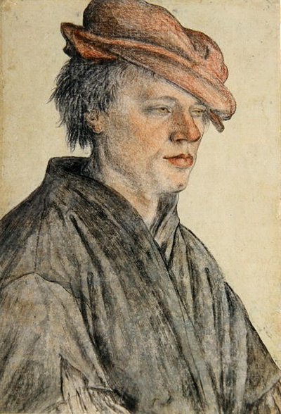 Şapkalı ve sağa dönmüş Genç Bir Adamın Portresi, c.1500-42 (kağıt üzerinde tebeşir ve yıkama) by Leonhard Beck