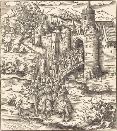 Bir Kasabanın Önündeki Köprüde Diz Çöken Çeşitli Adamlar by Leonhard Beck