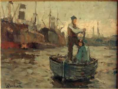 Bir yelkenlide iki adam kürek çekiyor by Leonhard Sandrock