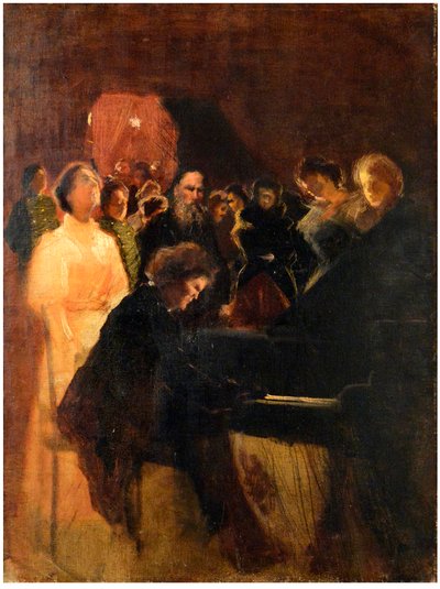 Leo Tolstoy, Anton Rubinstein (1829-1894) ve Pasternak, Leonid Osipovich (1862-1945) tarafından verilen konserde. Karton üzerine pastel, ebat : 64x50 by Leonid Osipovic Pasternak