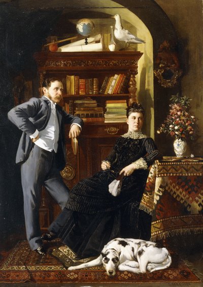 Köpekli Bir İç Mekanda Bir Çift by Leopold Bara