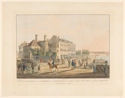 Viyana ve Leopoldstadt arasındaki köprünün karşısındaki kahvehanelerin görünümü Leopoldstadt / Vûe des Cafés en Sortant de la Ville de Vienne vers le leubourg de Leopoldstadt