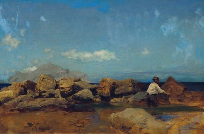 Palermo yakınlarındaki Monte Pellegrino ile deniz kıyısı by Leopold Carl Muller