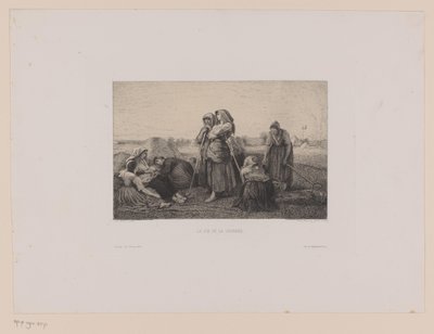 İş gününün sonunda tarladaki çiftçiler La fin de la journée (nesnedeki başlık) by Leopold Flameng