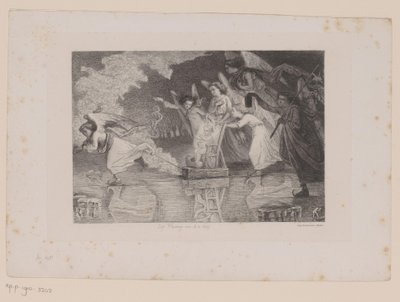 İsa, buz pateni melekler tarafından buzun üzerinden çekilen bir kızakta by Leopold Flameng