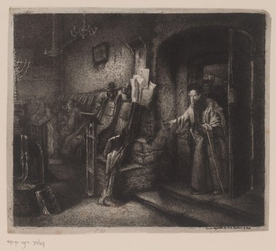 İnananların olduğu bir sinagogun içi by Leopold Flameng