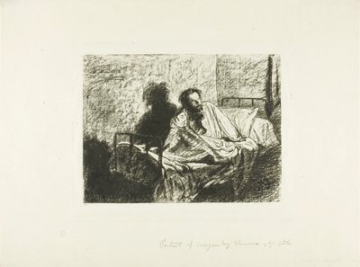 Yatakta Oturan Charles Meryon'un Portresi by Leopold Flameng