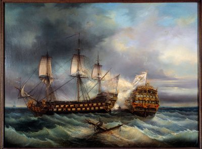 İngiliz ve Fransız Resmi Arasındaki Deniz Savaşı Leopold Le Guen (1828-1895) 19. yüzyıl Brest, Güzel Sanatlar Müzesi by Leopold Le Guen