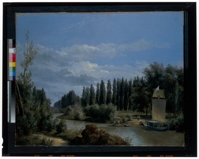Seine Nehri'nin Küçük Kolunun Neuilly Park Boyunca Görüldüğü Yer (tuval) by Leopold Leprince