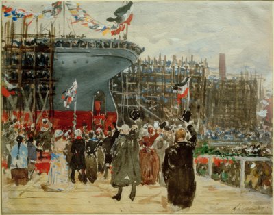 Bir geminin başlatılması by Leopold Karl Walter von Kalckreuth