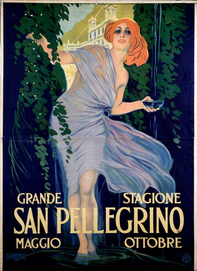 San Pellegrino kaplıca şehri, İtalya için reklam afişi by Leopoldo Metlicovitz