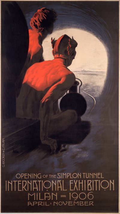 Simplon Tüneli'nin açılışını kutlayan bir dünya fuarı olan The Milan International için poster yayınlandı by Leopoldo Metlicovitz