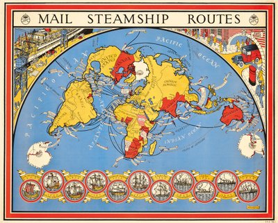 Poster reklam posta vapur rotaları by Leslie MacDonald Gill