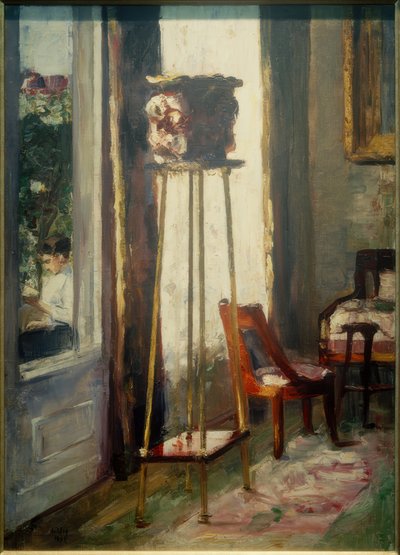 İç mekan (iç mekan sahnesi ve okuyan kadın) by Lesser Ury