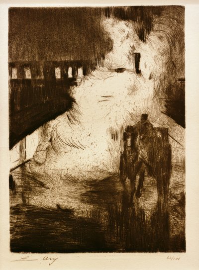 L.Ury, gece izlenimleri (kabin buharlı lokomotifin önündeyken) by Lesser Ury