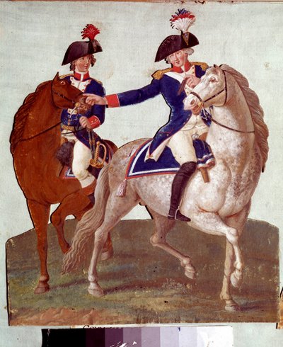 Paris ordusunun yaverine emirler veren komutanı: 1789 Devrimi sırasında askerlerin temsili. Lesueur kardeşlerin guajı. 18. yüzyıl. Musee Carnavalet, Paris by Lesueur Brothers