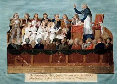 Fransız Devrimi: “” Ulusal Konvansiyona mücevherlerini sunan Paris vatandaşları”” Illustration des Freres Lesueur (18. yüzyıl). 1792-1795. Paris, musee Carnavalet - İngiliz Devrimi - Paris vatandaşları mücevherlerini Nati
