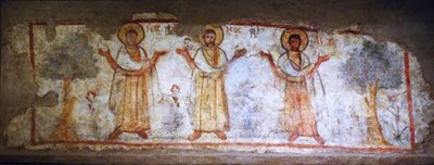 İbadet eden azizleri gösteren duvar resmi, Caesarea, İsrail, 6-7. yüzyıl (kuru sıva üzerine boya) by Levantine School Levantine School