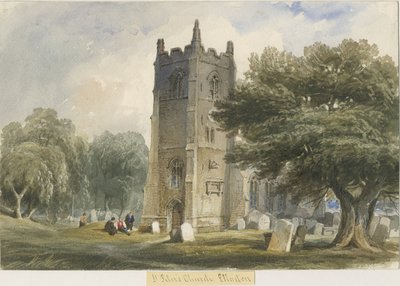 Ellastone Kilisesi: sulu boya ve [c 1830-1840] by Lewis John Wood