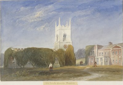 Okeover Kilisesi - "All Saints": suluboya resim ve [c 1830-1840] by Lewis John Wood