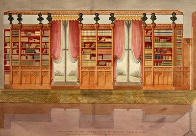 Güney tarafı kütüphanesinin yüksekliği, Snelston Hall, Derbyshire (kağıt üzerine kalem, kurşun kalem, mürekkep ve suluboya) by Lewis Nockalls Cottingham