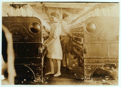 Elsie and Sadie working at Yazoo City Yarn Mills, Mississippi said they were 13 years old, 1911  by Lewis Wickes Hine