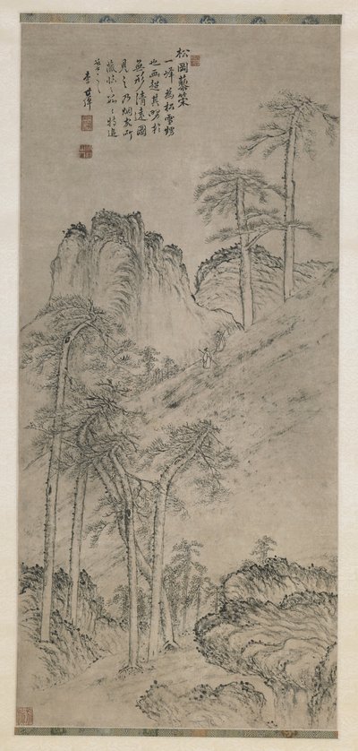 Bir Çam Tepesinde Asalarla Yürüyüş, Qing hanedanı, c.1760 (kağıt üzerine mürekkep) by Li Shizuo