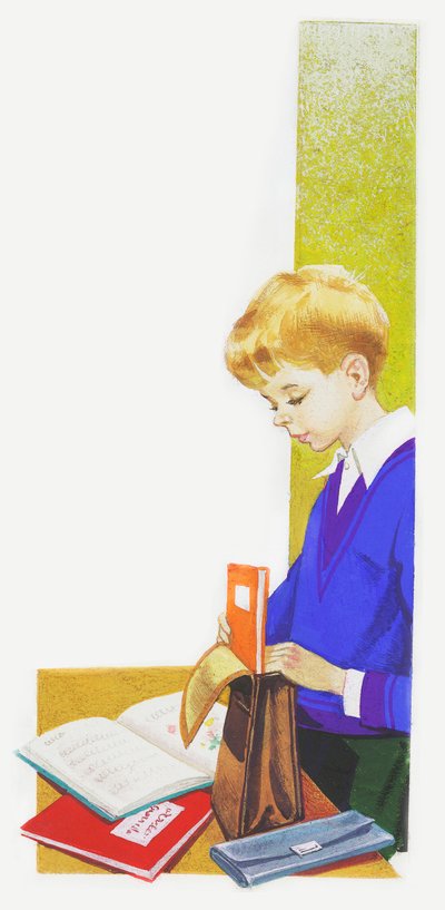 Çocuk klasörünü okul için hazırlıyor, çiziyor by Unbekannt Unbekannt