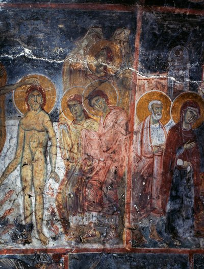 İsa, Madonna ve Azizler, Agios Georgios manastırında fresk, Diavaide, Girit, Yunanistan (fotoğraf) by Unbekannt Unbekannt