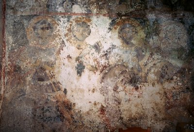 Azizler ile hasarlı fresk, Metamorphosis Sotiros kilisesi, Voutas, Girit, Yunanistan (fotoğraf) by Unbekannt Unbekannt