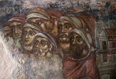 Bir grup erkekle fresk, Ayios Stephanos Bizans Kilisesi, Drakona, Girit, Yunanistan (fotoğraf) by Unbekannt Unbekannt