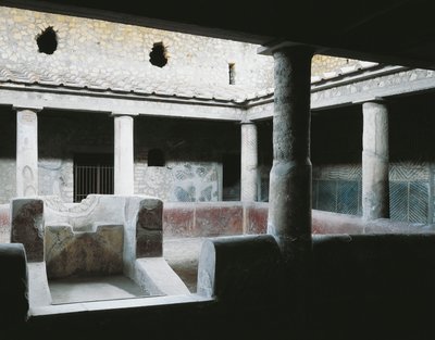 İtalya, Campania, Oplonti, Torre Annunziata arkeolojik alanı, Roman Villa Poppaea, Bahçeyi sulamak için çeşmeli küçük kapalı atriyum by Unbekannt Unbekannt