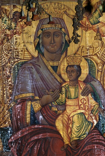 Madonna ve Çocuk, yaldızlı resim, Agios Georgios Bizans kilisesi, Vathi, Girit, Yunanistan (fotoğraf) by Unbekannt Unbekannt