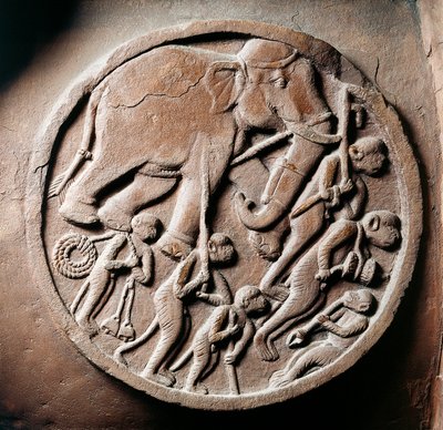 Maymunlar ve fillerle madalyon, Bharhut Stupa
