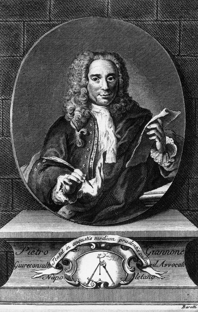 Pietro Giannone portresi (1676-1748), İtalyan filozof, tarihçi ve hukukçu, Antonio Baratti (1724-1787) tarafından Pietro Giannone tarafından Napoli Krallığı Sivil Tarihinden gravür, Giambattista Pasquali tarafından yayınlandı by Unbekannt Unbekannt