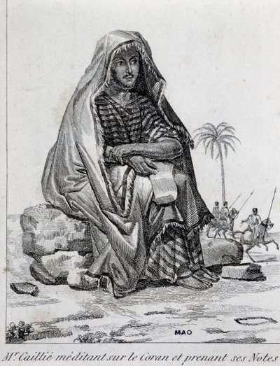 Rene Caillie (1799-1838), Arap kıyafetleri giyen kâşif, Kuran üzerine meditasyon yapıyor. by Unbekannt Unbekannt