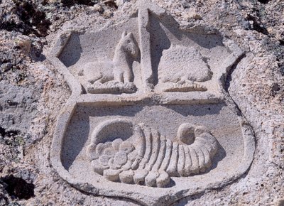 İspanya, Kastilya ve Leon, Mombeltran, Albuquerque Dükleri Kalesi, armayı gösteren mimari detay by Unbekannt Unbekannt
