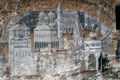 Manastırın görünümü, Ikosifinissis manastırındaki fresk, Serres, Yunanistan yakınlarındaki by Unbekannt Unbekannt