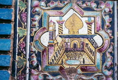Tekyeh Mo'aven ol-Molk, Kermanshah, Iran cami, polikrom çini süslemeleri görünümü by Unbekannt Unbekannt