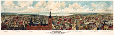 Belediye Binası kulesinden alınan Milwaukee, Wisconsin panoramik görünümü / The Gugler Lithographic Co. by Library of Congress