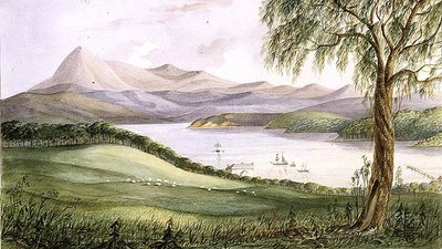 Twofold Bay, Yeni Güney Galler, 1860 dolayları (suluboya) by Lieutenant George Austin Woods