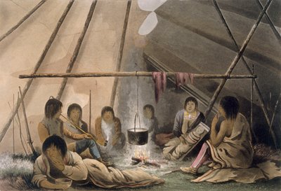 Cree Kızılderili çadırının içi, 1824 by Lieutenant Hood