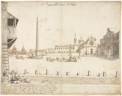 Roma'nın Onsekiz Manzarası: Piazza del Popolo (rekto) by Lievin Cruyl