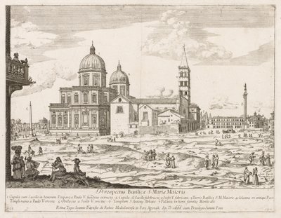 "Prospectus Locurum Urbis Romae Sign[ium]" dan Santa Maria Maggiore by Lievin Cruyl